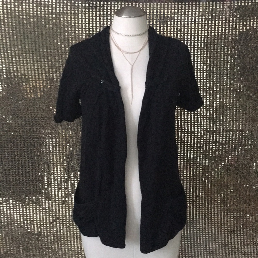 Black short sleeve cardigan